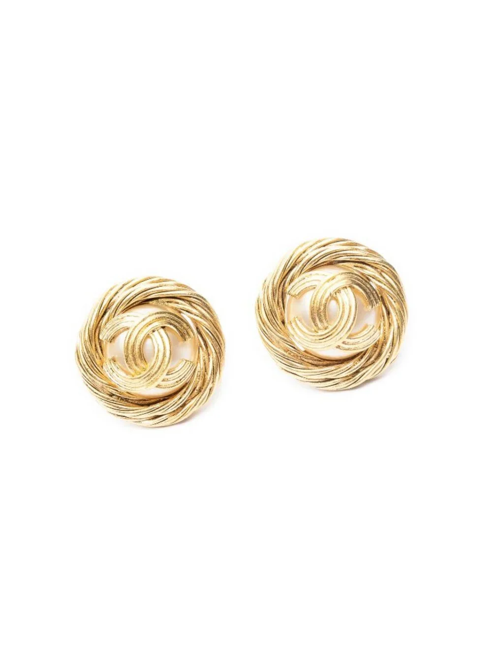Chanel CC Oval Clip on Earrings Gold Plated